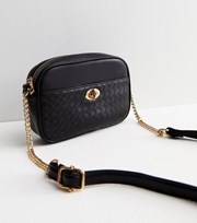 New Look Black Leather-Look Embossed Chain Cross Body Bag
